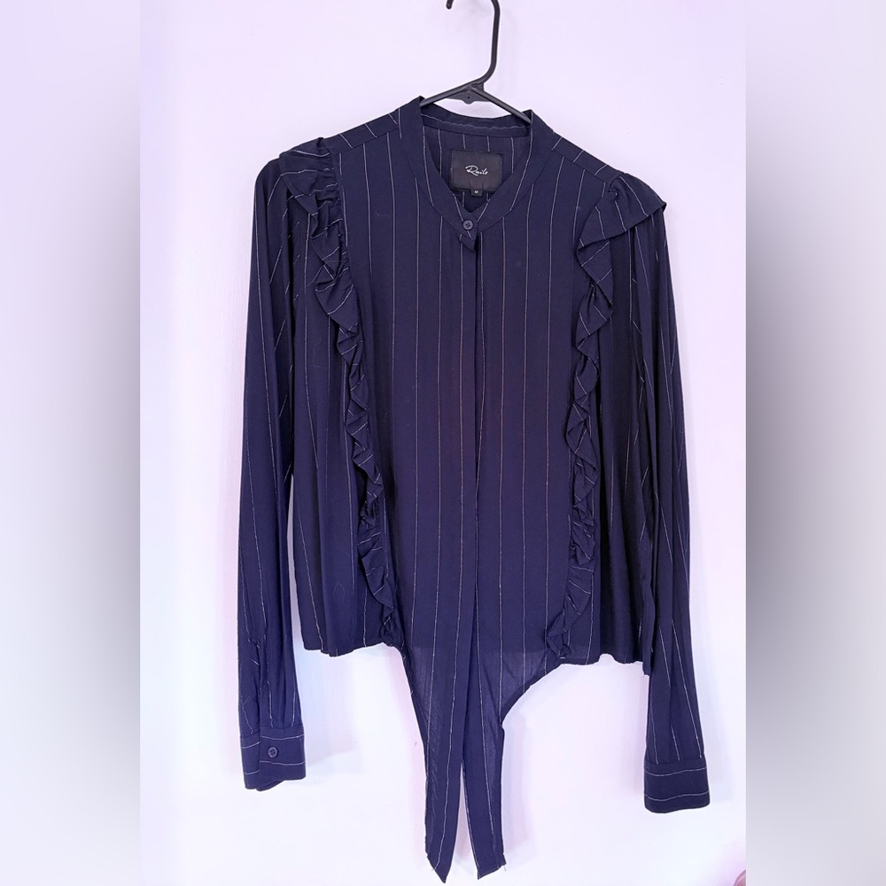 Rails Navy Ruffled Pinstripe Blouse